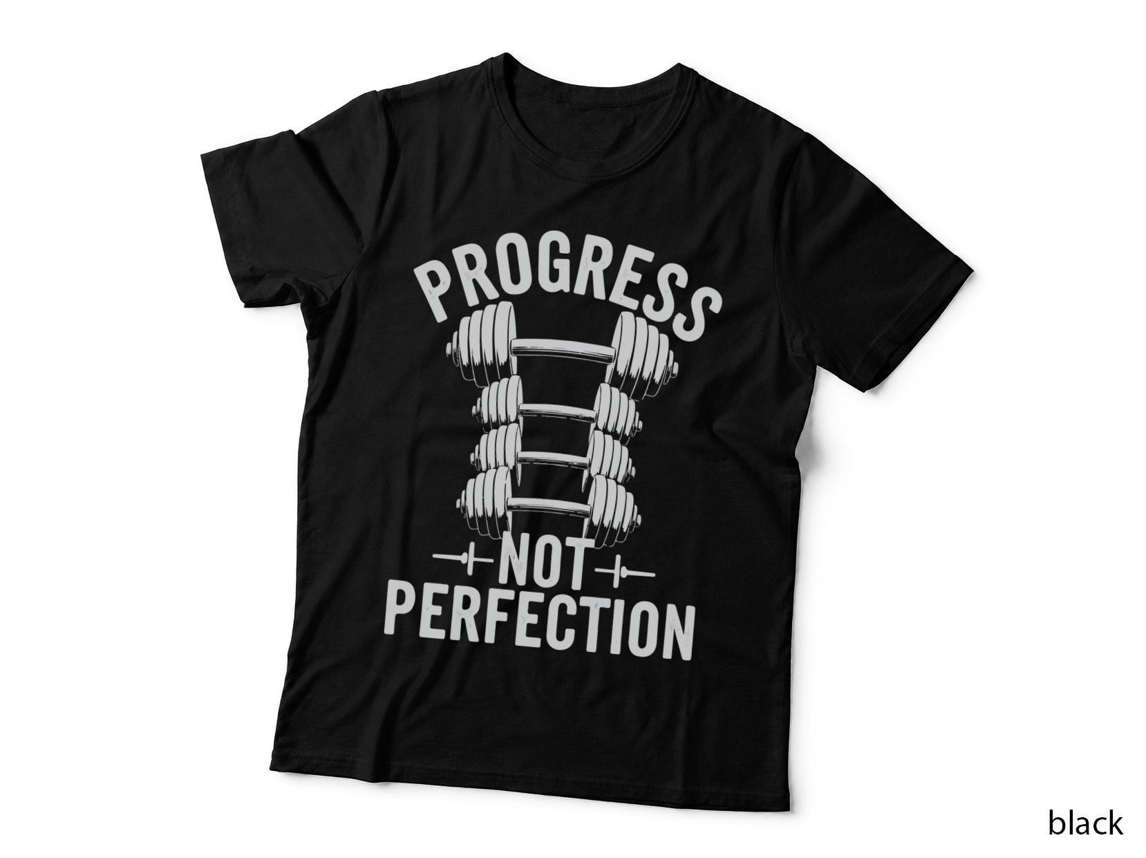Progress Not Perfection White Dumbbell Barbell Stacked Multiple T-Shirt