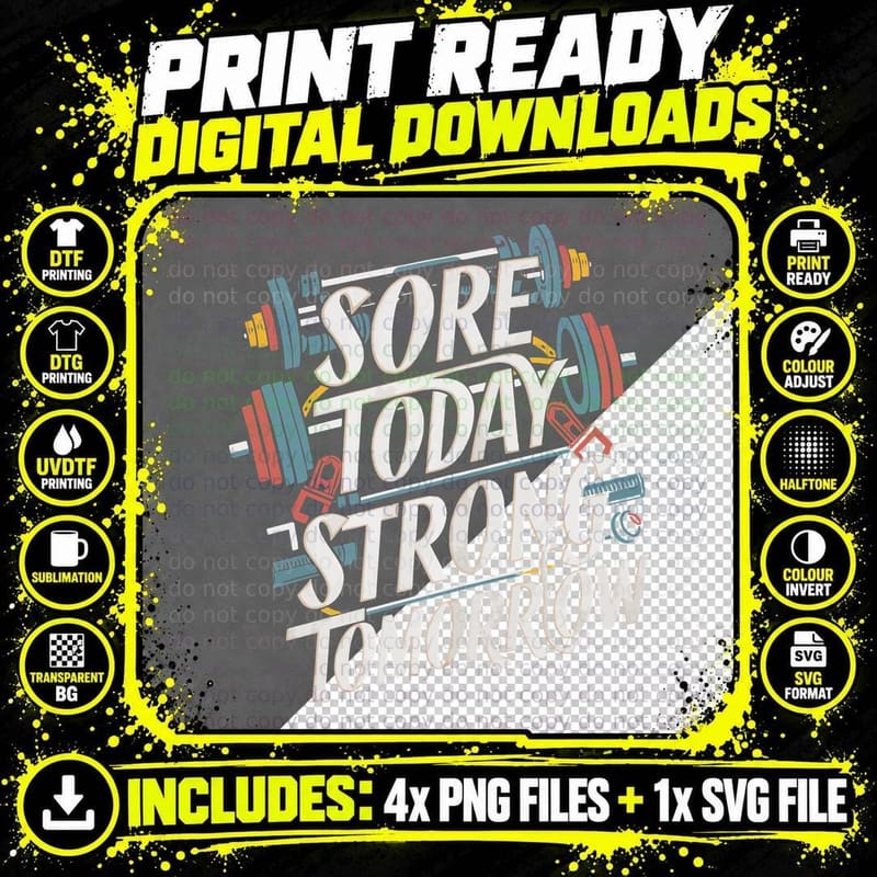 Score Today Strong Tomorrow Colorful Barbells Png SVG Digital Bundle