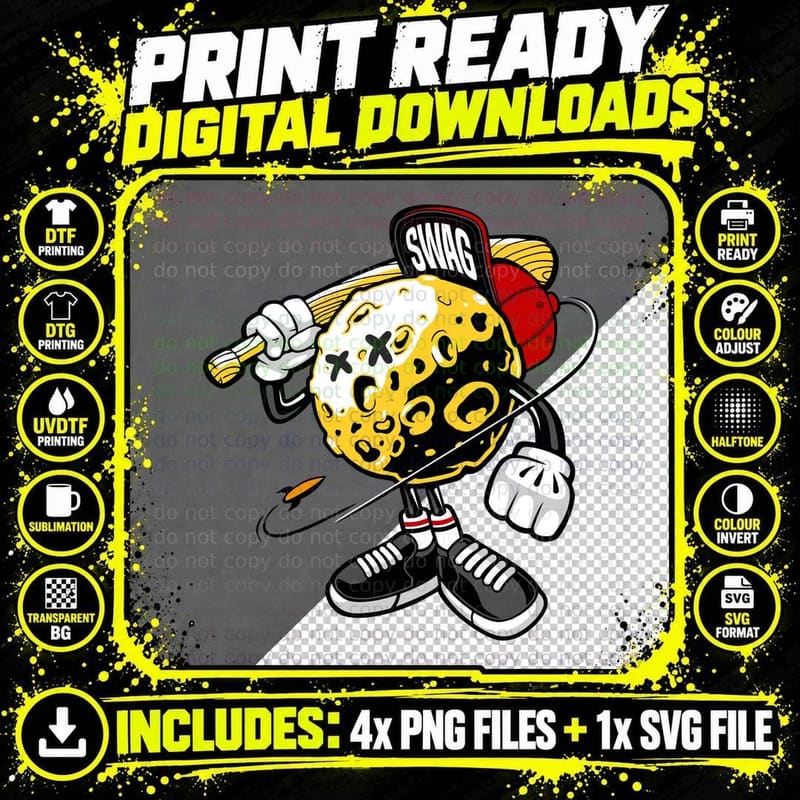 Slugs Baseball Mascot Character with Bat Retro Sports Png SVG Digital Bundle