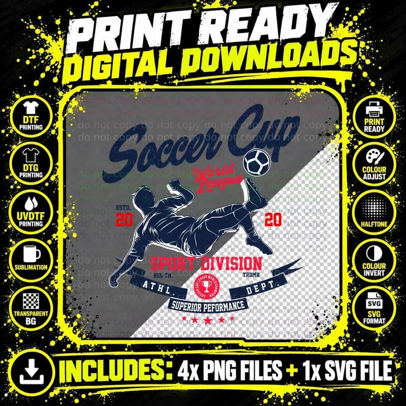 Soccer Cup League World Estd 20 Sport Division Athl. Png SVG Digital Bundle