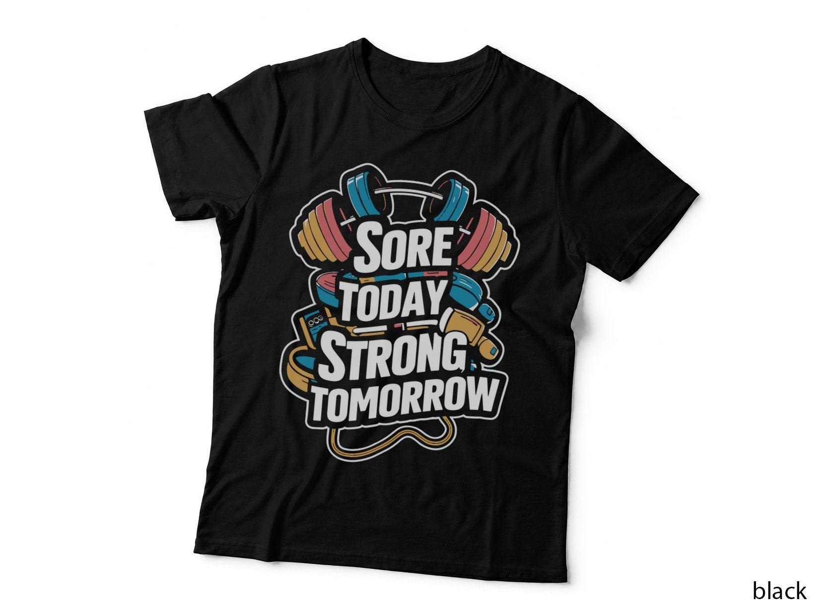 Sore Today Strong Tomorrow Blue Gold Dumbbell Barbell Wrench Tools T-Shirt