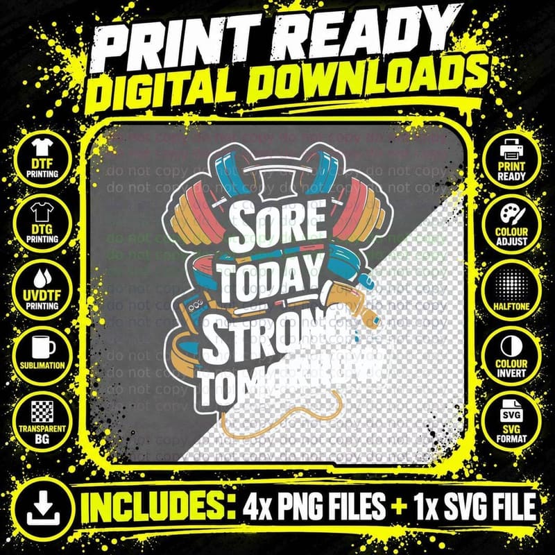 Sore Today Strong Tomorrow Colorful Dumbbells Circular Png SVG Digital Bundle