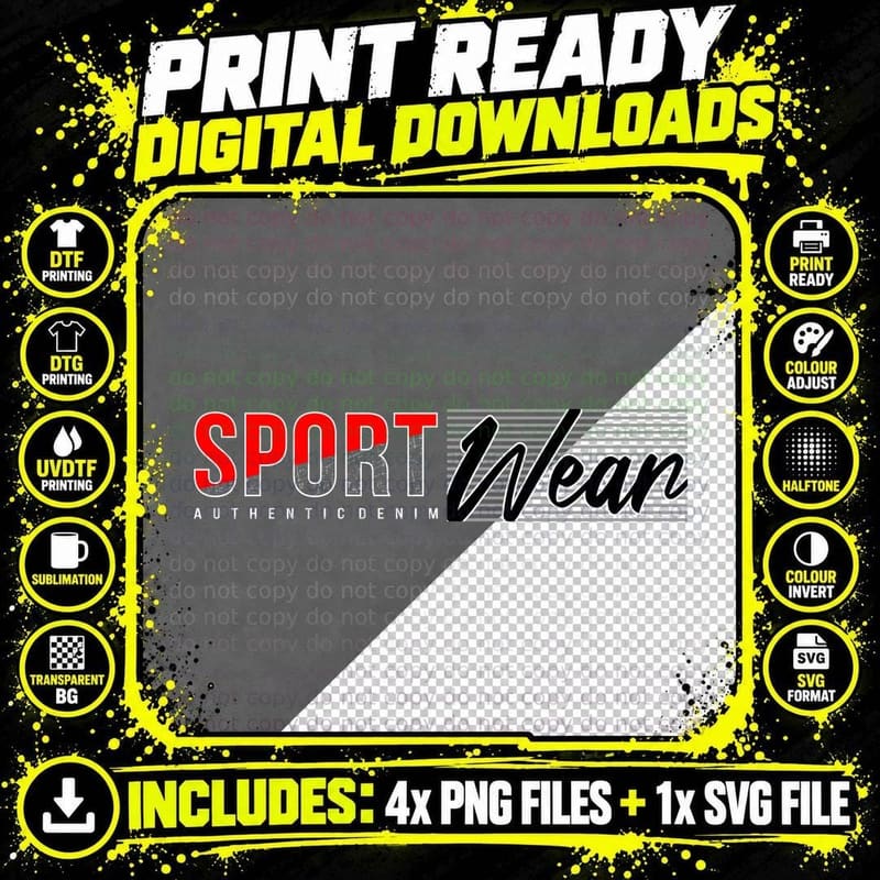 Sport Wear Authentic Denim Red Black Text Athletic Brand Png SVG Digital Bundle