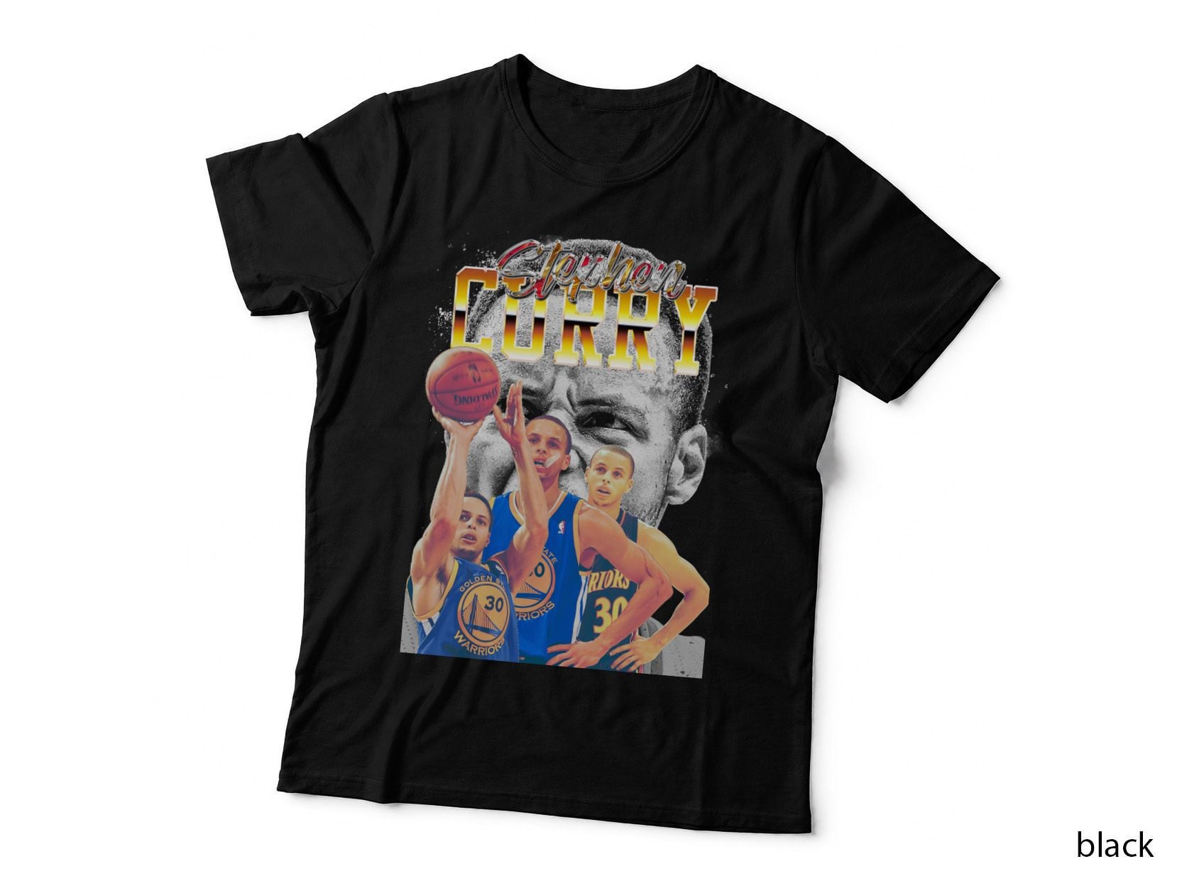 Stephen Curry Cursive Gradient Text Grayscale Portrait Multiple T-Shirt