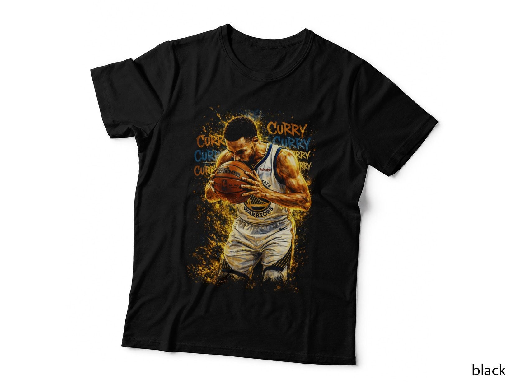 Stephen Curry Warriors Yellow Splatter Graffiti Repeated Name White T-Shirt