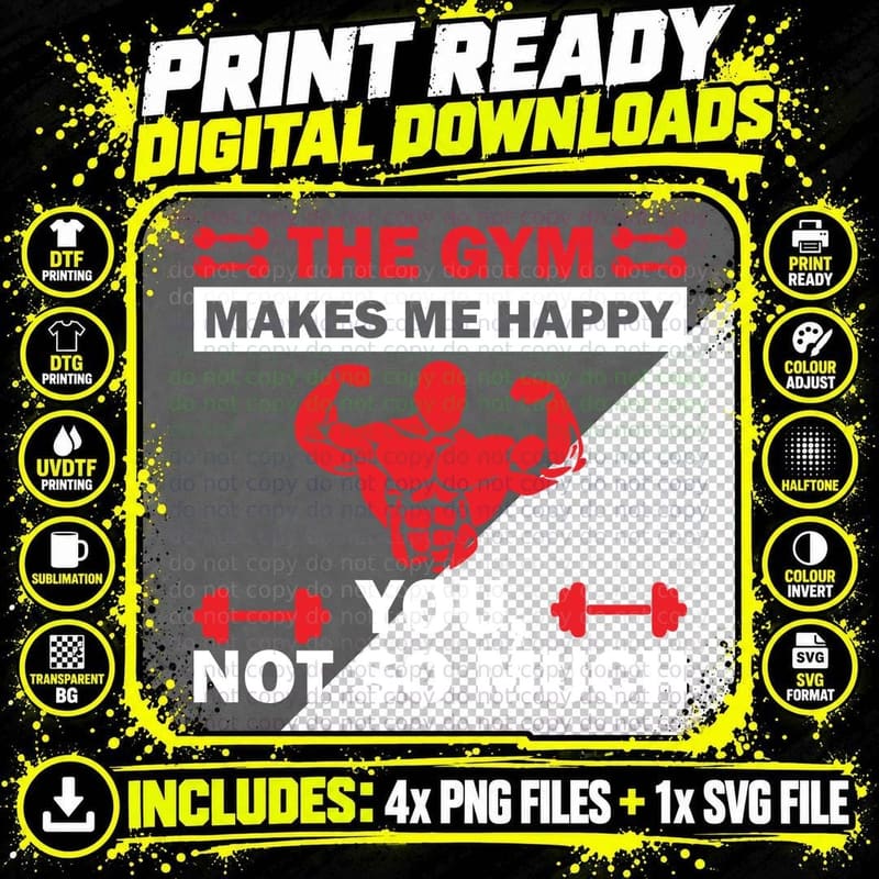 The Gym Makes Me Happy You Not So Much Red Muscular Png SVG Digital Bundle