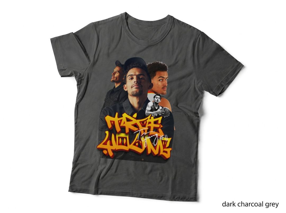 Trae Young Orange Graffiti Style Text Portraits Cap Jacket T-Shirt