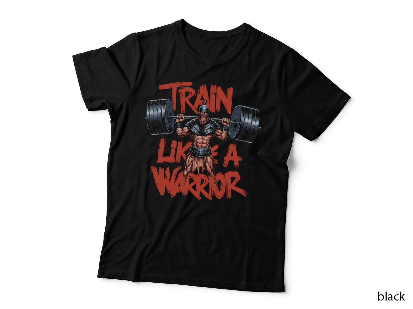 Train Like a Warrior Red Orange Muscular Man Dumbbell Bold T-Shirt