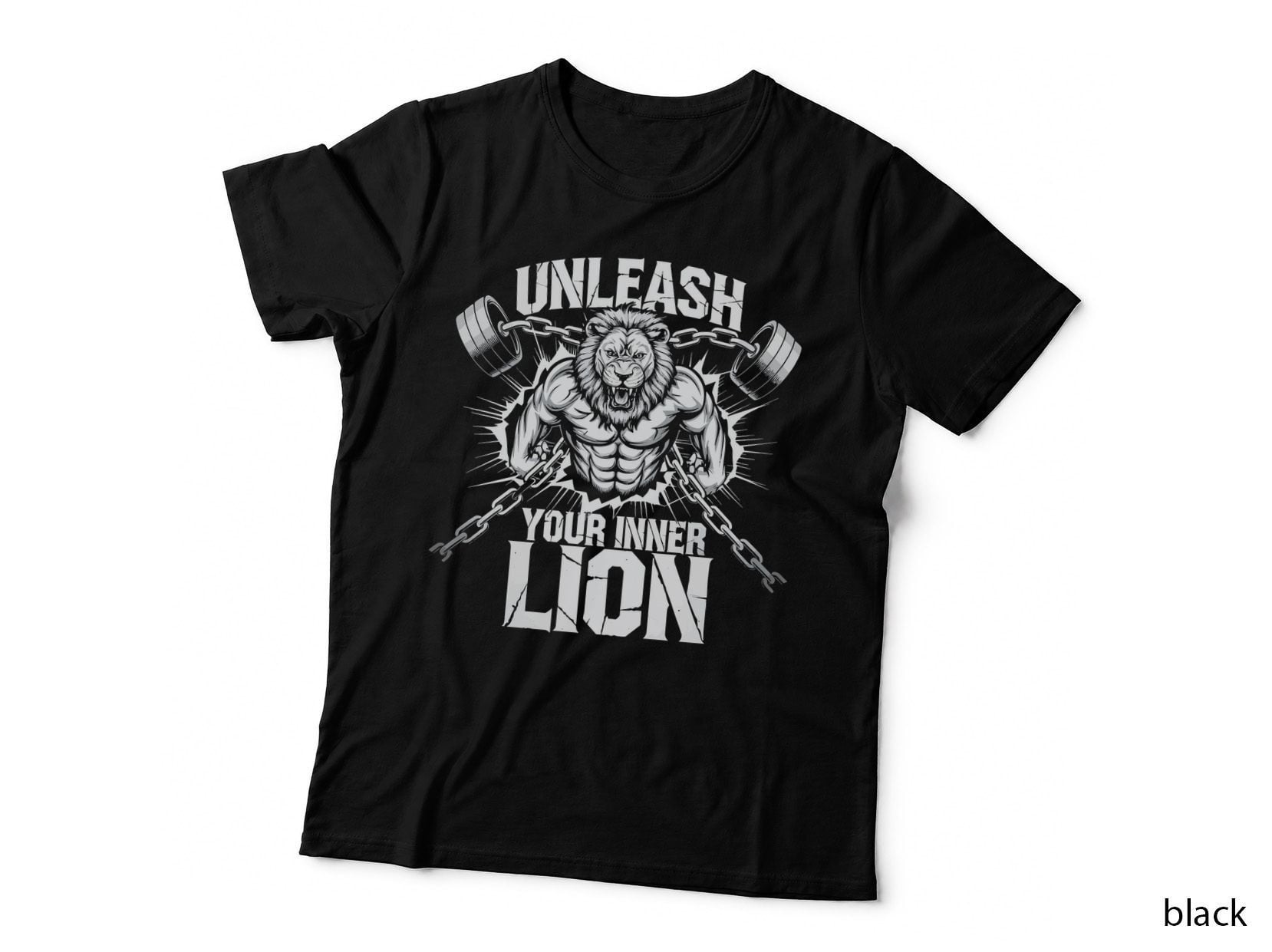 Unleash Your Inner Lion White Gray Dumbbell Muscles Motivation T-Shirt