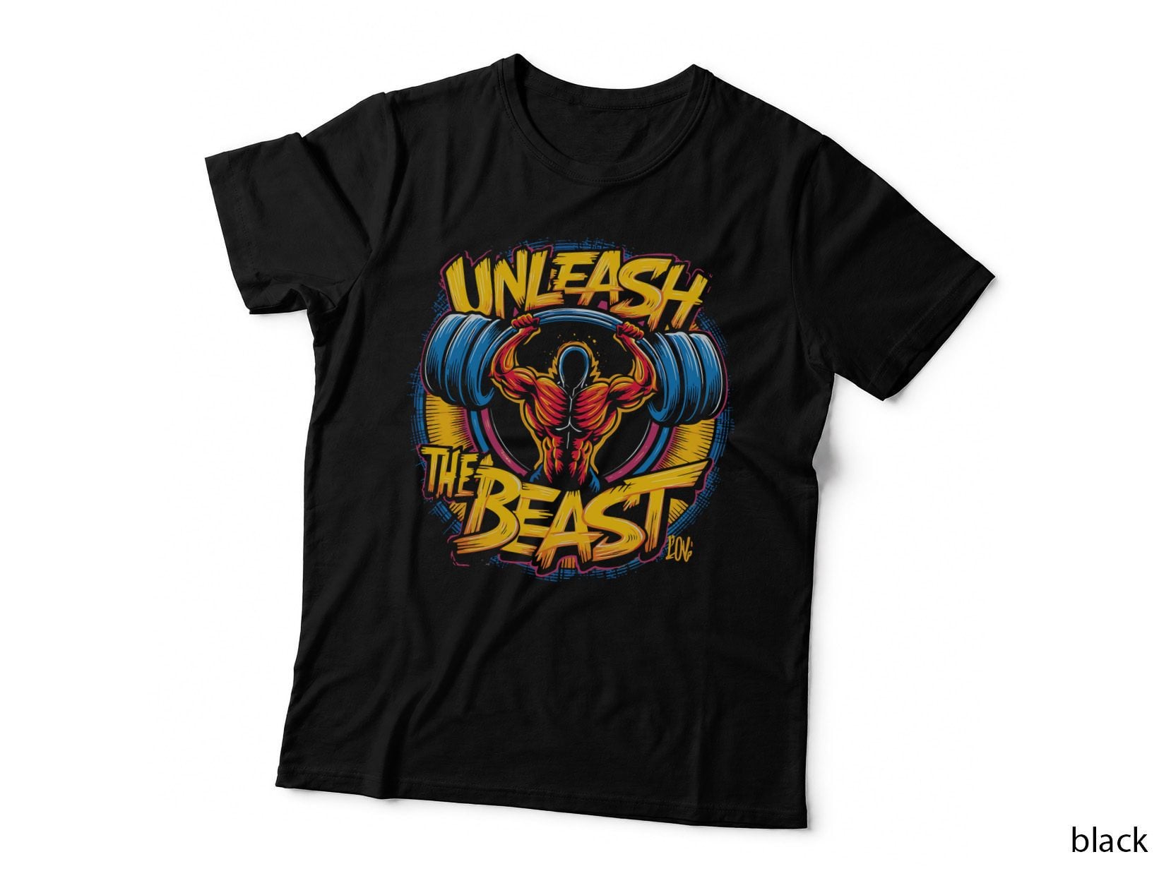Unleash the Beast Muscular Neon Warrior Comic Book Style Aggressive T-Shirt