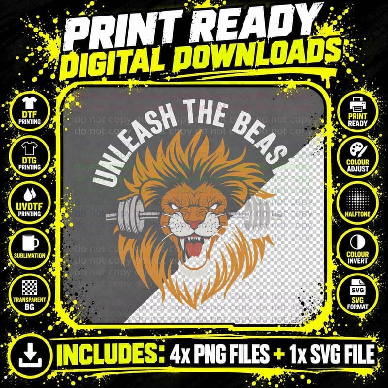 Unleash the Beast the Orange Lion Dumbbell Fierce Wild Png SVG Digital Bundle