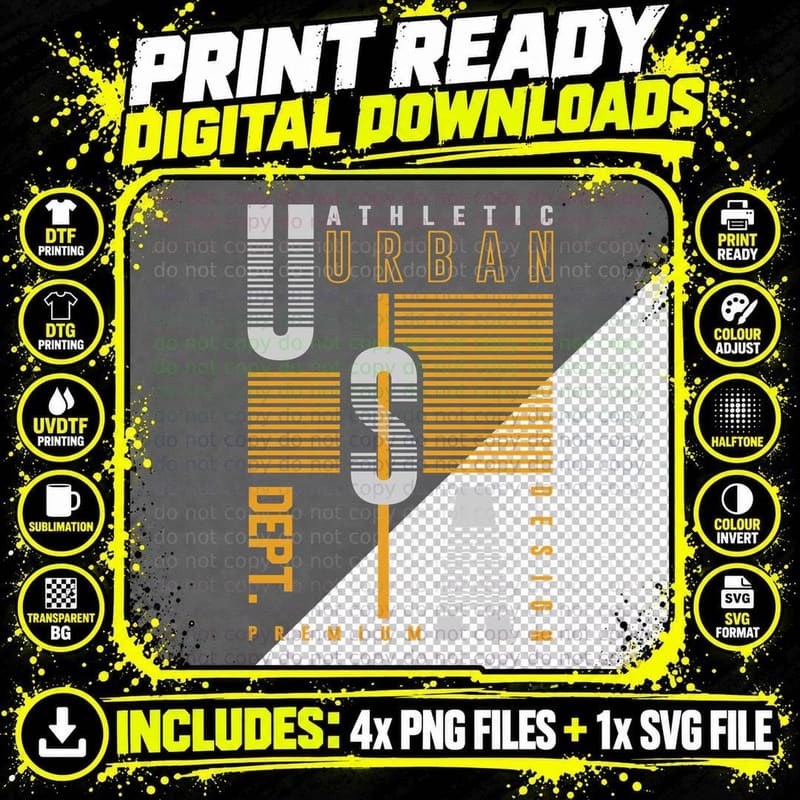 Urban 90 Athletic Dept. Design Premium Orange Yellow Png SVG Digital Bundle