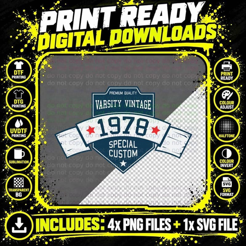 Varsity Vintage Premium Quality 1978 Special Custom Navy Png SVG Digital Bundle