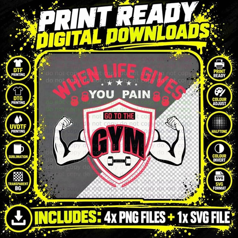 When Life Gives You Pain Go to the Gym Red White Pink Png SVG Digital Bundle