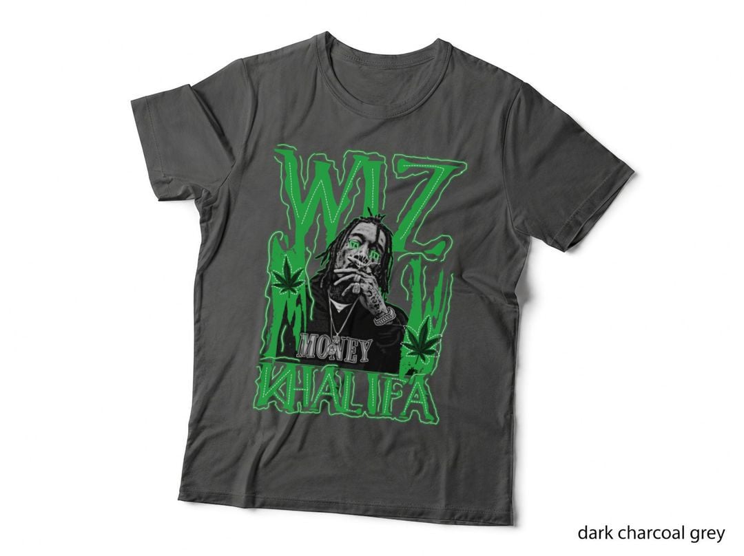 Wiz Khalifa Money Green Graffiti Outline Marijuana Leaves Smoking Chain T-Shirt