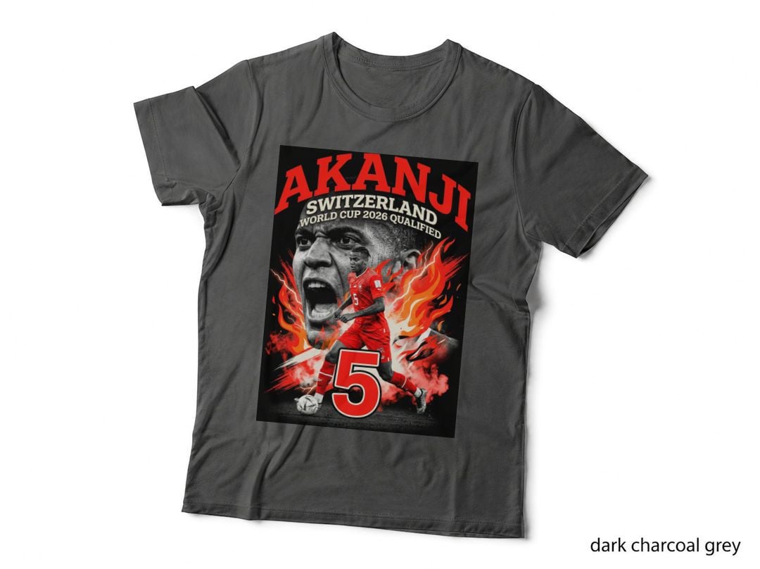 Akanji Switzerland World Cup 2026 Qualified 5 Red Smoke Flames Halftone T-Shirt