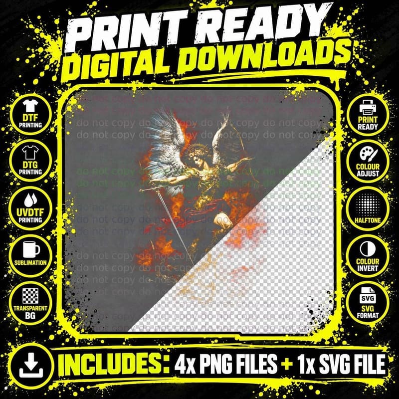 Angel Warrior Halftone T-Shirt, Divine Fighter Tee Png SVG Digital Bundle