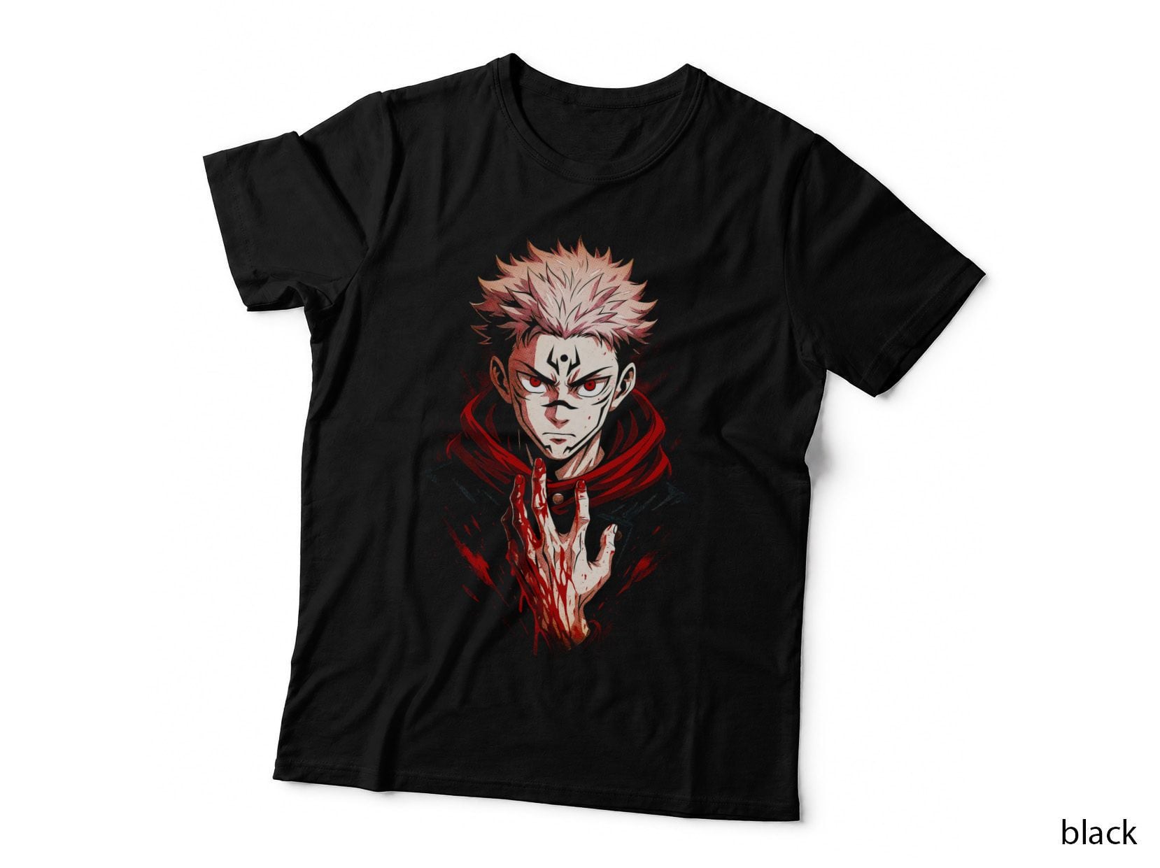 Anime Crimson Fighter T-Shirt, Halftone Red Eye Warrior Graphic Tee