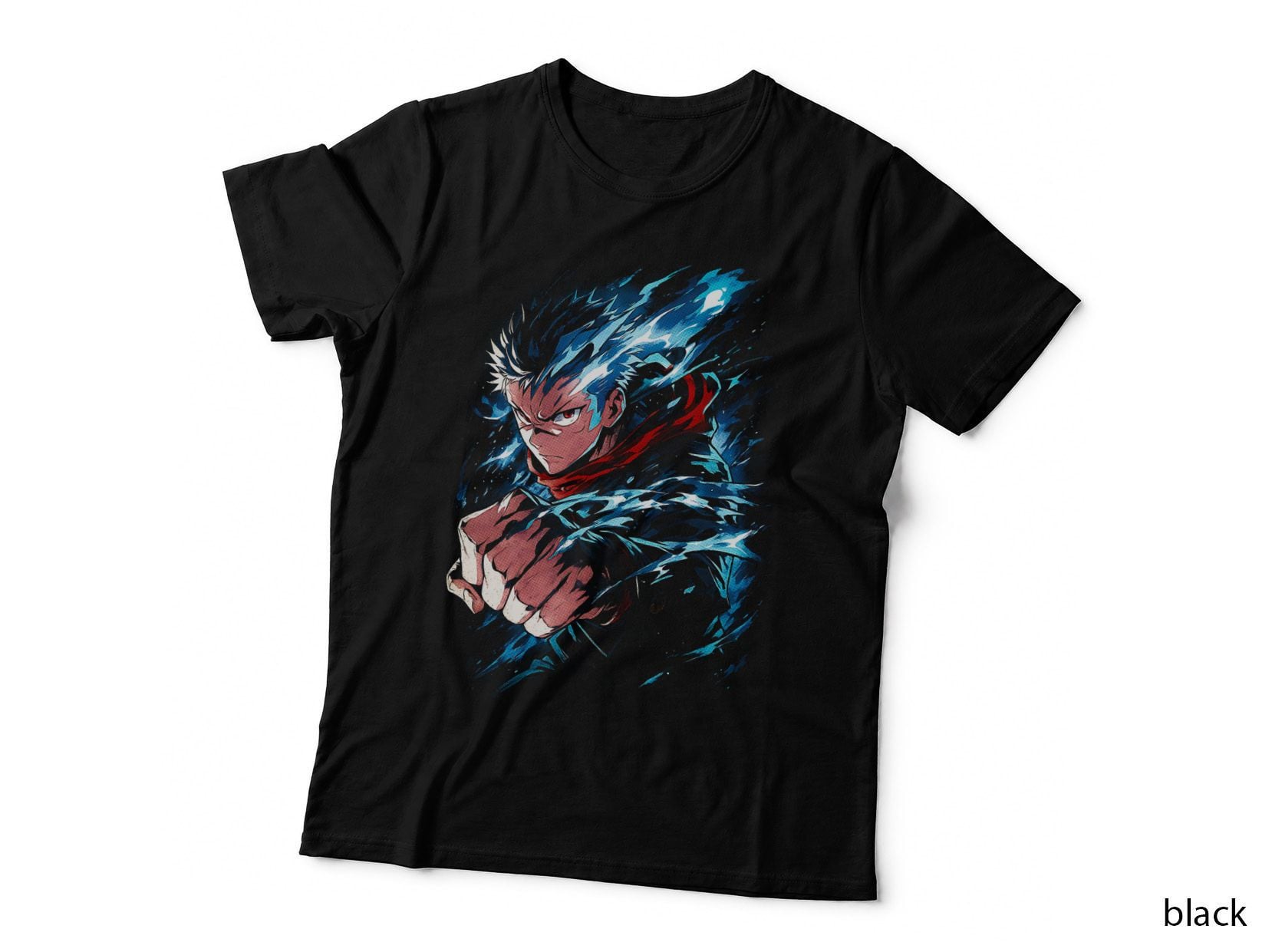 Anime Cursed Fighter T-Shirt, Halftone Red Face Demon Graphic Tee