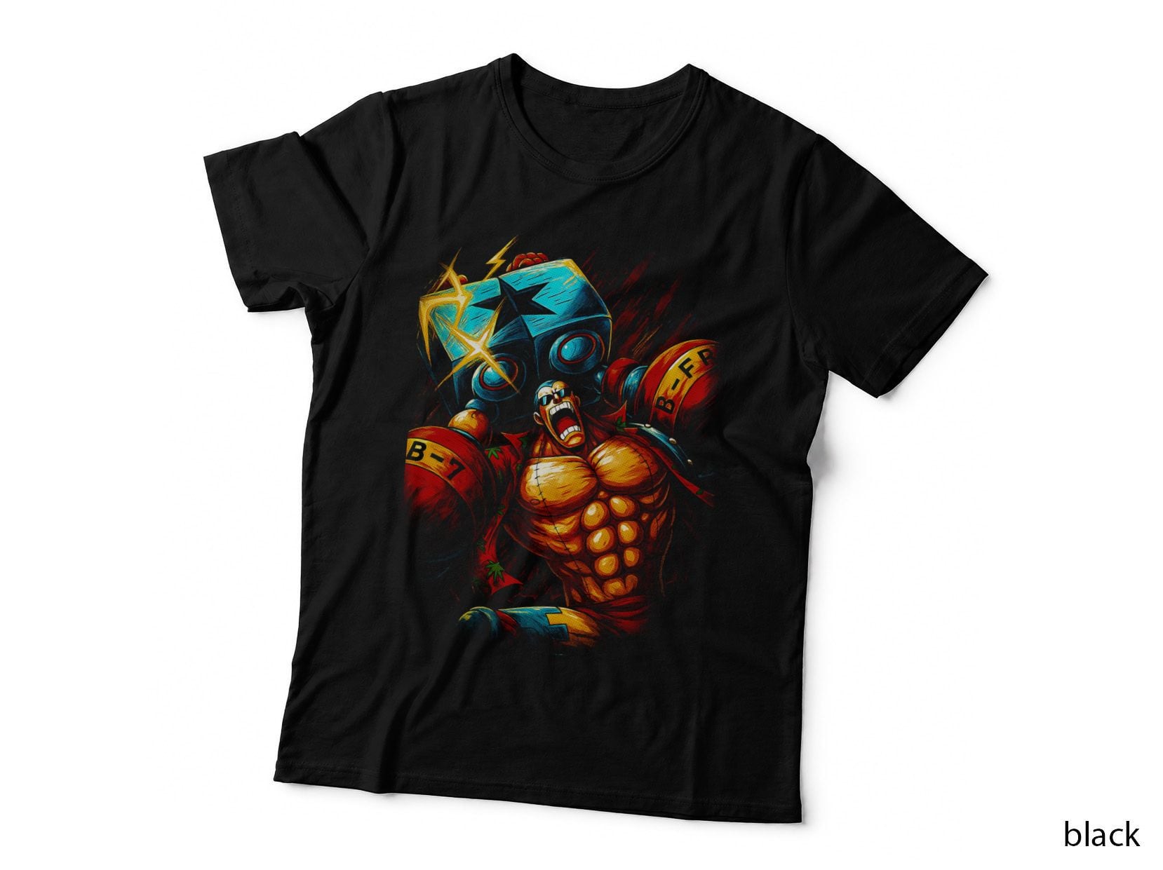 Anime Cyborg Warrior T-Shirt, Halftone Robot Face Fighter Graphic Tee