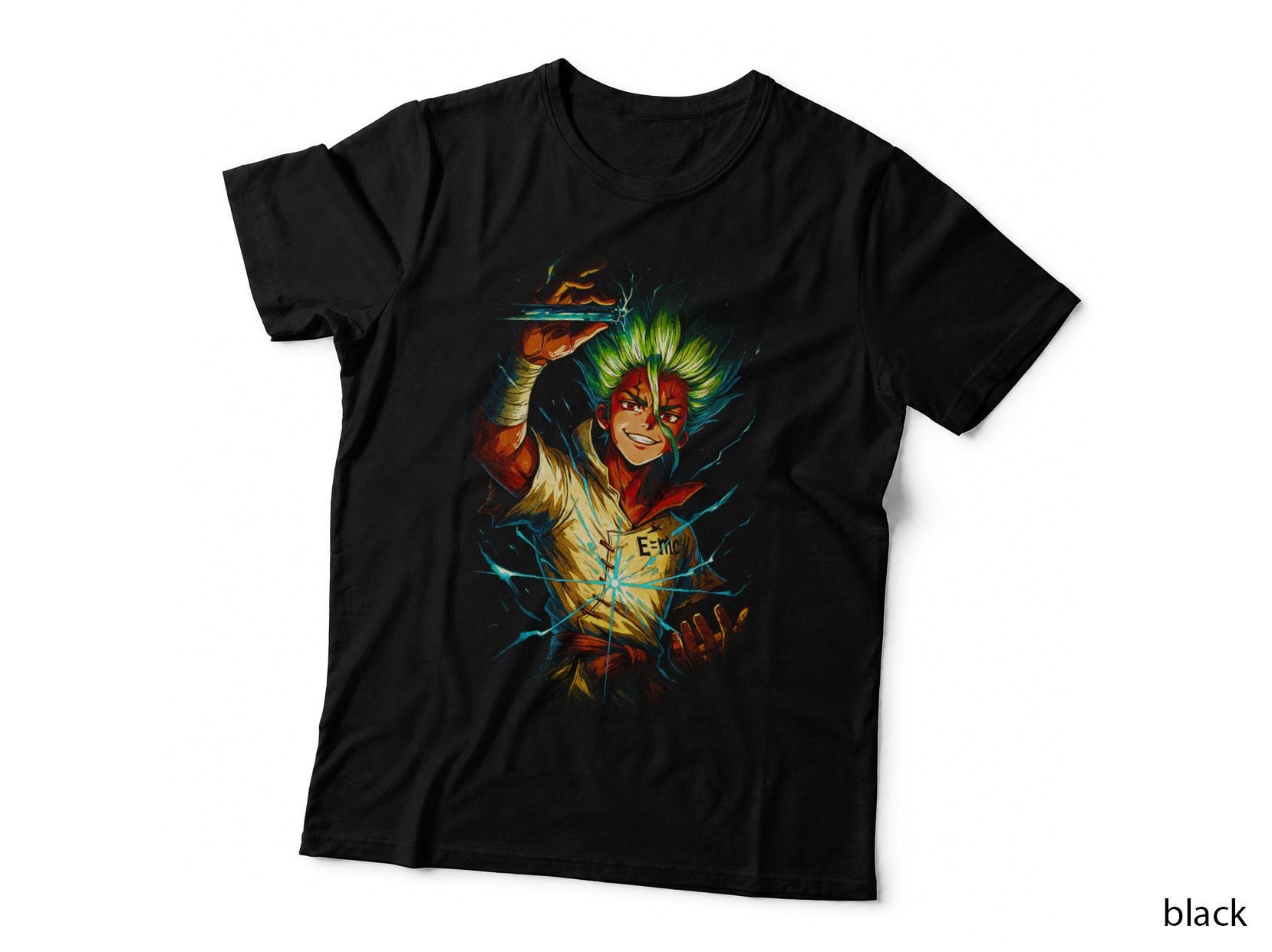 Anime Staff Hero T-Shirt, Halftone Green Energy Fighter Graphic Tee