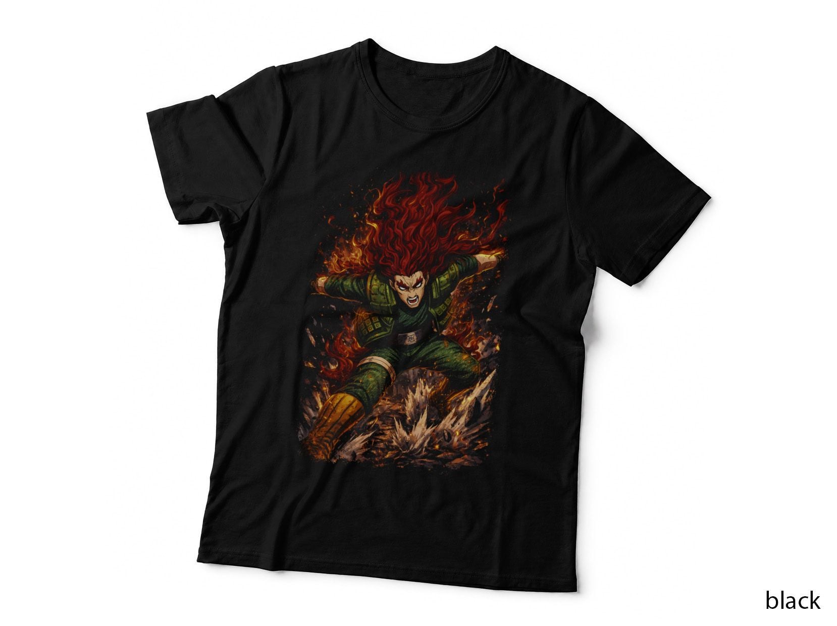 Anime Warrior Halftone T-Shirt, Manga Fighter, Red Hair Power Tee