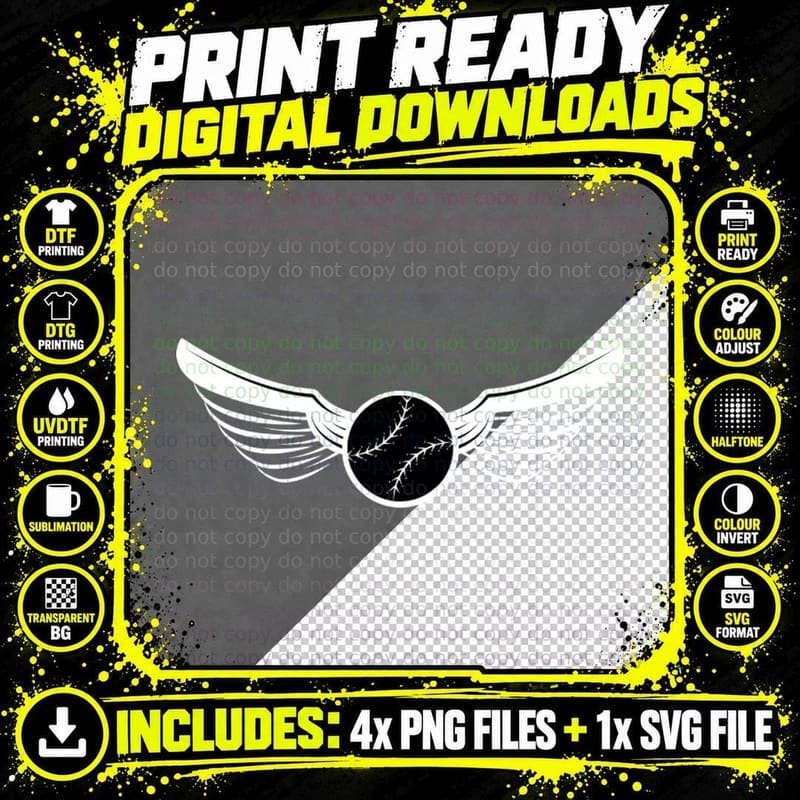 Baseball Ball with Wings Baseball T-Shirt Png SVG Digital Bundle