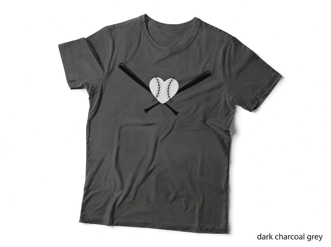 Baseball Bats Crossed with Heart Baseball T-Shirt, Baseball Graphic Tee