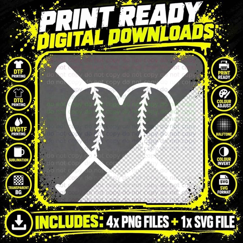 Baseball Bats Forming Heart Shape Baseball Design Png SVG Digital Bundle