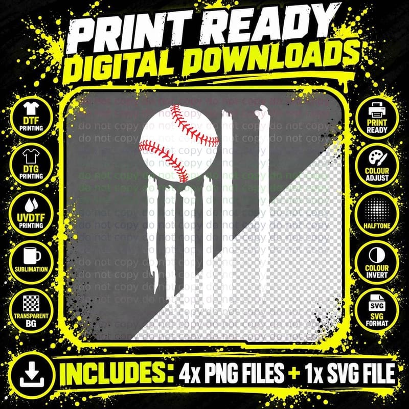 Baseball Dripping Paint Effect Baseball T-Shirt Png SVG Digital Bundle