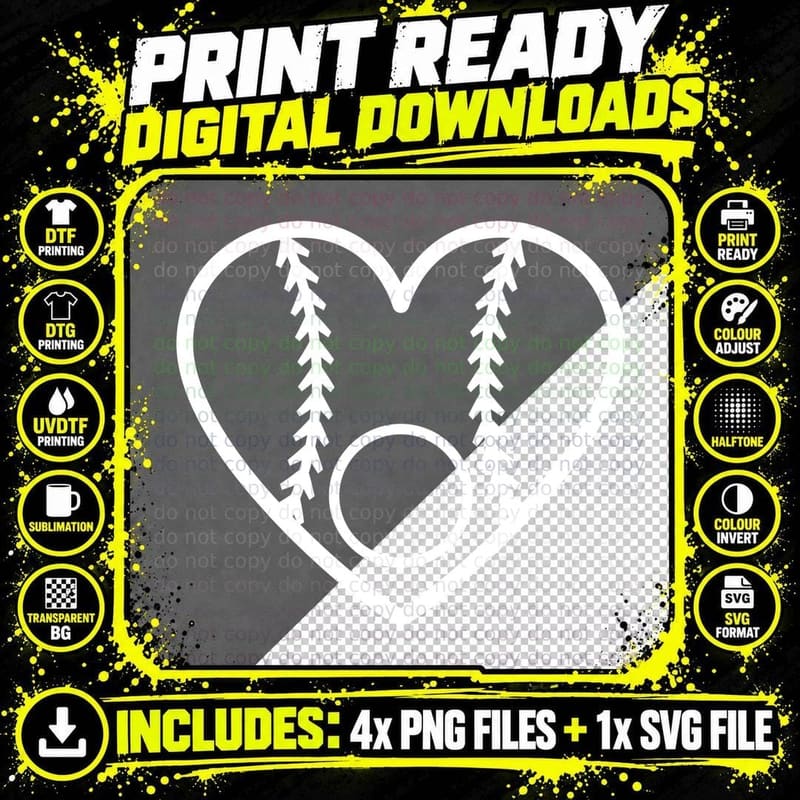 Baseball Heart Outline Baseball Graphic T-Shirt Png SVG Digital Bundle