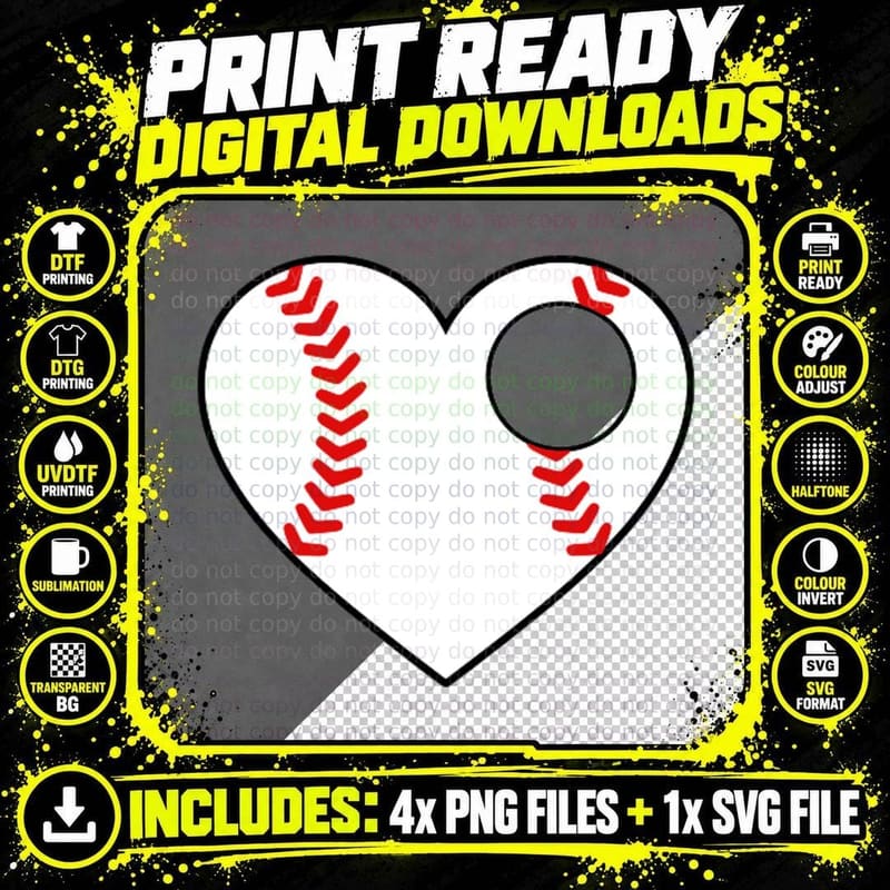 Baseball Heart Shape Baseball T-Shirt Png SVG Digital Bundle