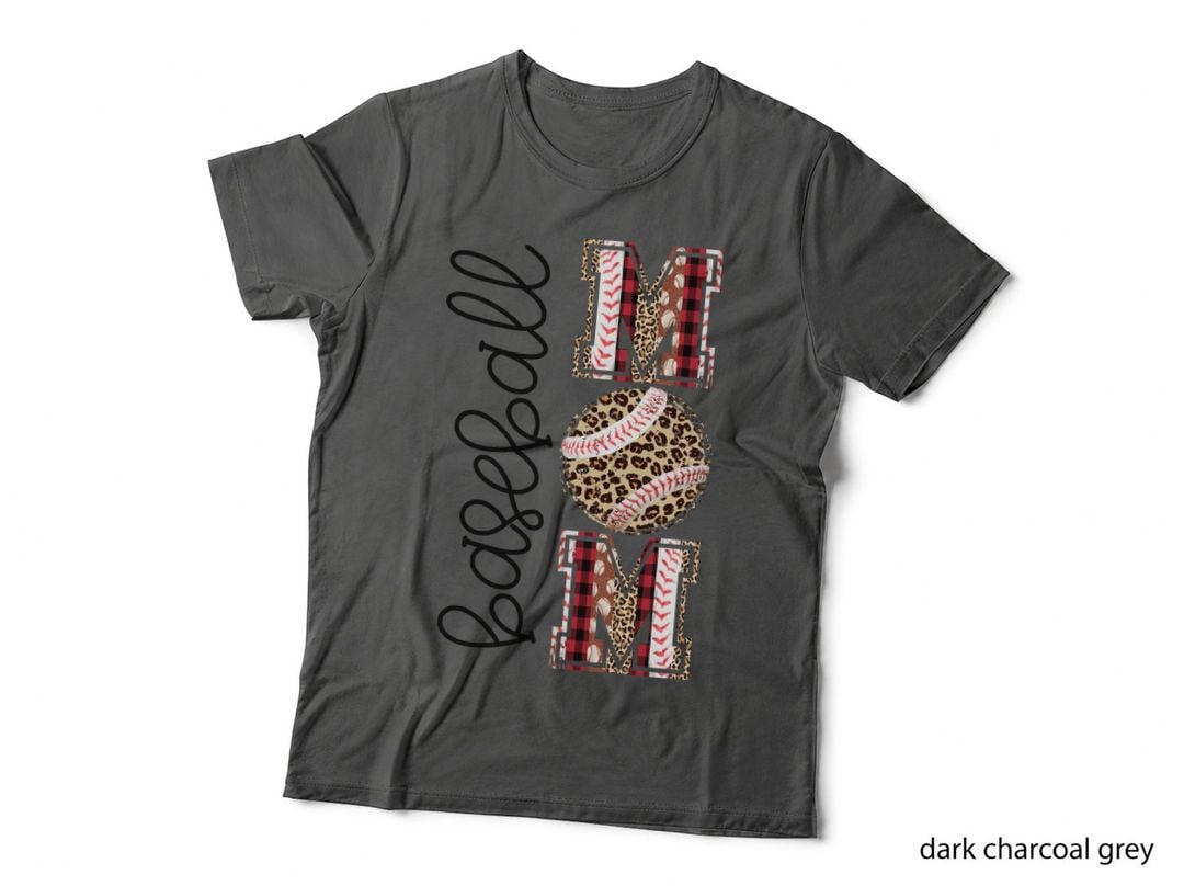 Baseball Mom Red Checkered Leopard Text T-Shirt
