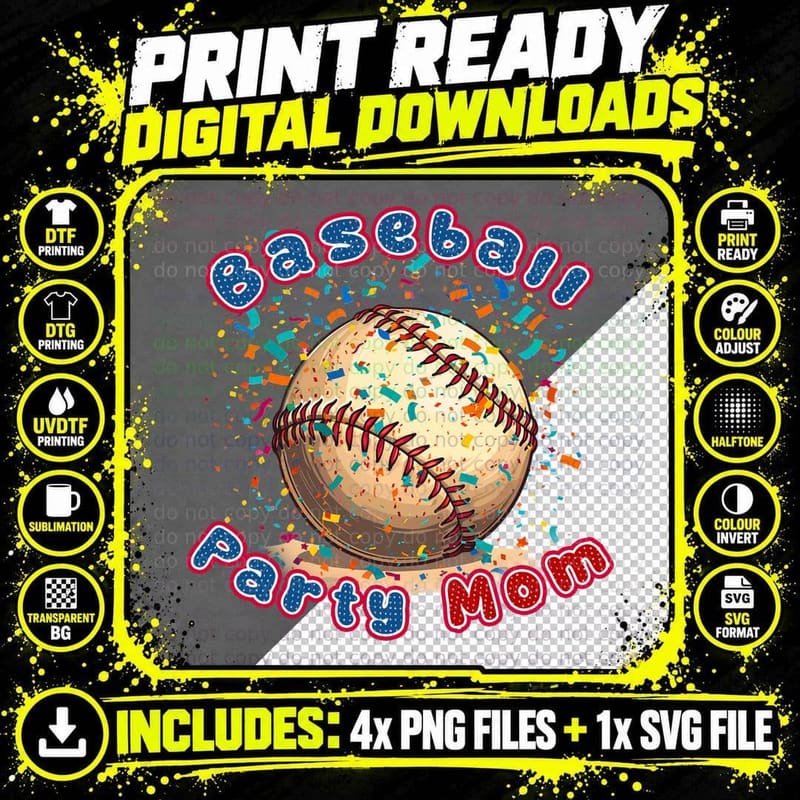 Baseball Party Mom Baseball T-Shirt Png SVG Digital Bundle
