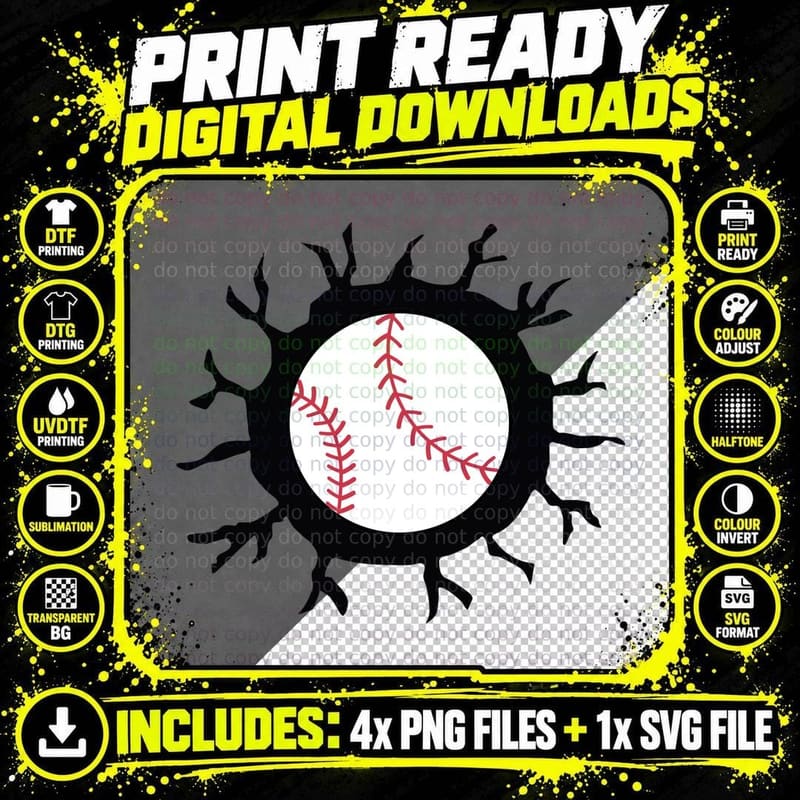 Baseball in Tree Branches Baseball T-Shirt Png SVG Digital Bundle