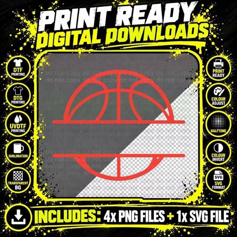 Basketball Court Half Red Outline with Center Circle Png SVG Digital Bundle