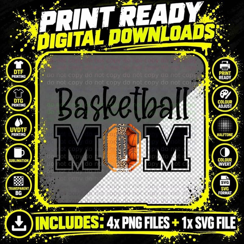 Basketball Mom Black Striped Text Retro T-Shirt Png SVG Digital Bundle