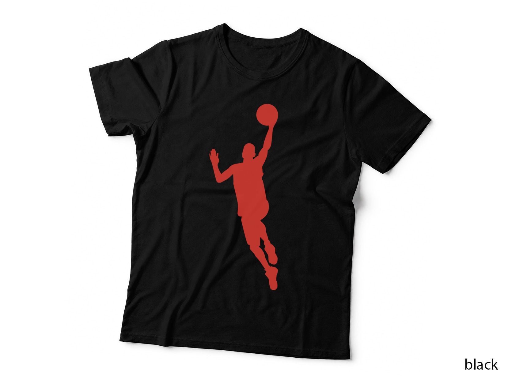 Basketball Player Red Silhouette Male Shooting Jump Ball Sports Art T-Shirt
