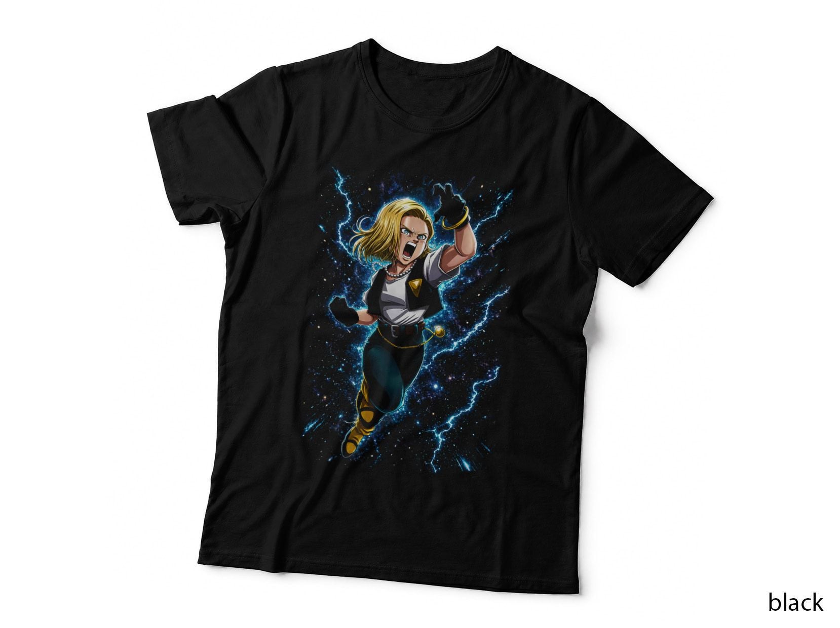 Blonde Android Anime T-Shirt, Halftone Blonde Android Fighter Graphic Tee