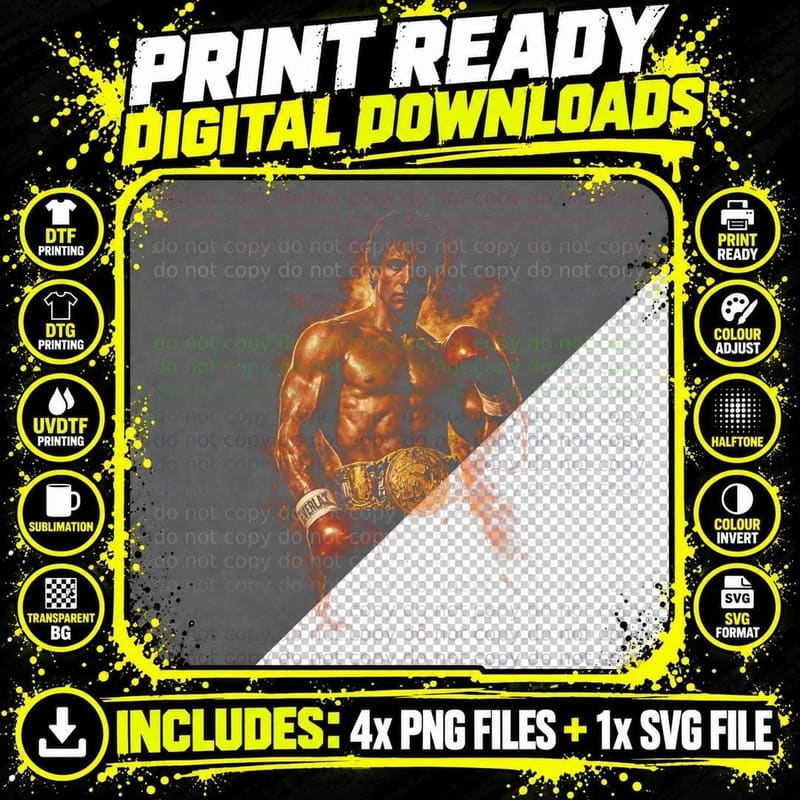 Boxing Champion Halftone T-Shirt, Sports Hero Png SVG Digital Bundle