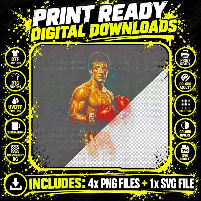 Boxing Champion T-Shirt, Halftone Boxer Fighter Movie Png SVG Digital Bundle