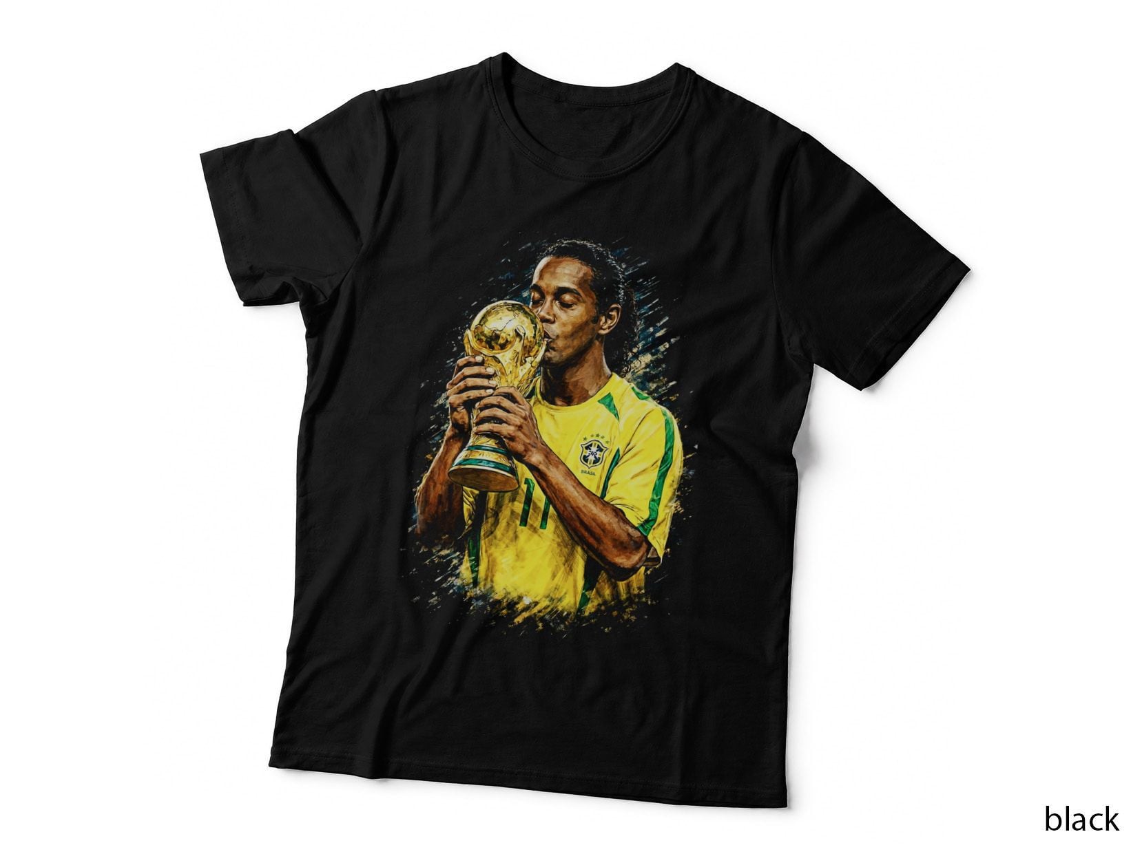 Brazil Footballer 11 Yellow Jersey Kissing Gold World Cup Trophy T-Shirt
