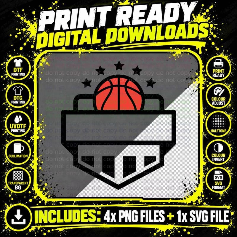 Championship Basketball Badge Red with Stars and Banner Png SVG Digital Bundle