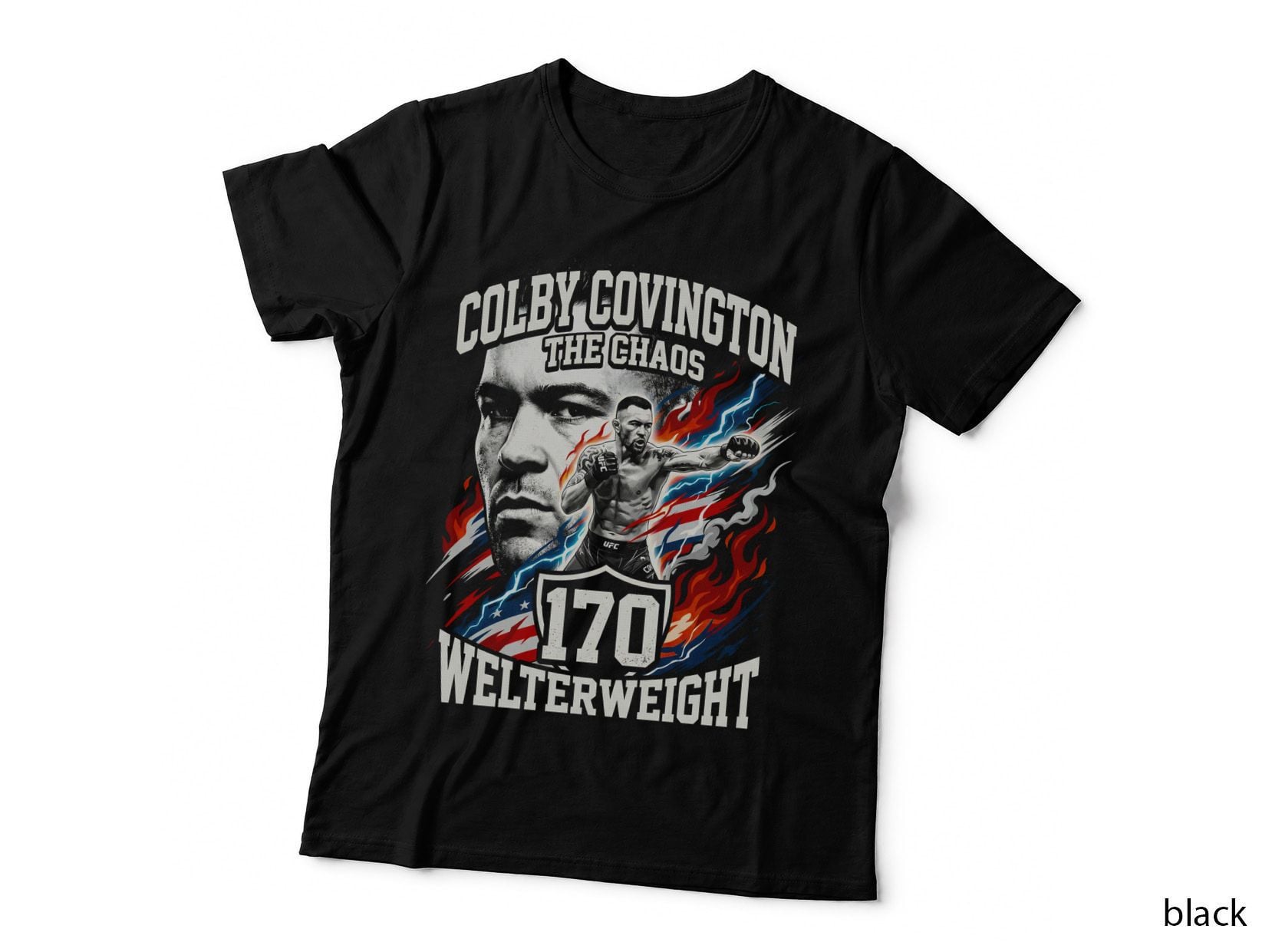 Colby Covington the Chaos 170 Welterweight Red White Blue Flame Halftone T-Shirt