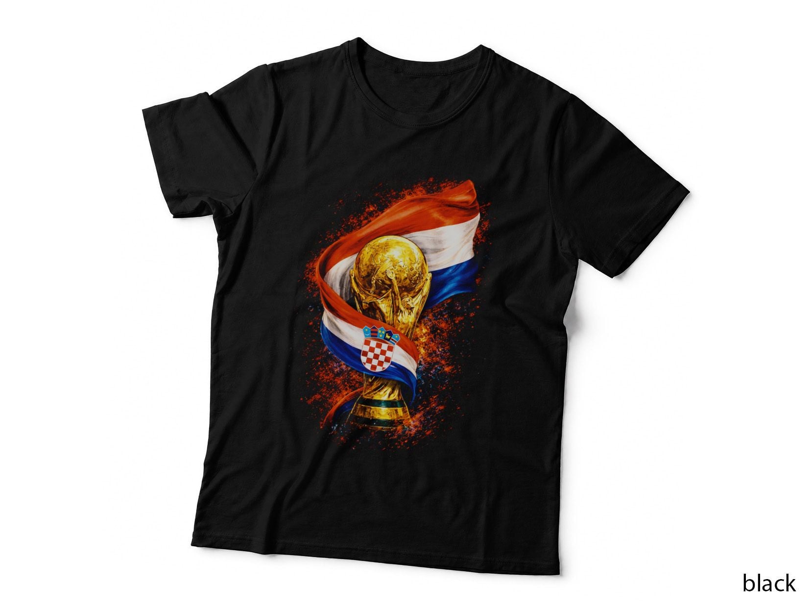 Croatia Football T-Shirt, Halftone Croatia Flag Trophy Graphic Tee