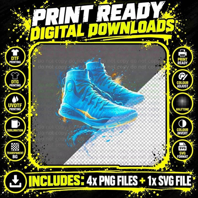 Cyan Navy Athletic Mid Top T-Shirt Png SVG Digital Bundle