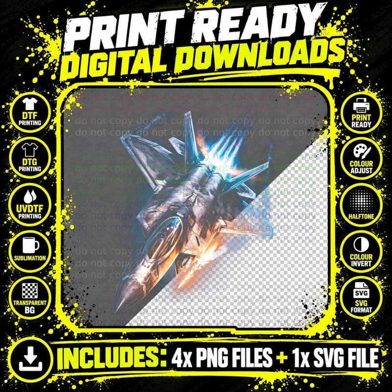 Fighter Jet Halftone T-Shirt, Military Aircraft Tee Png SVG Digital Bundle