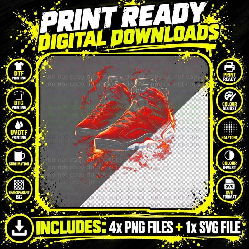 Fire High Top Basketball T-Shirt, Halftone Sneaker Art Png SVG Digital Bundle