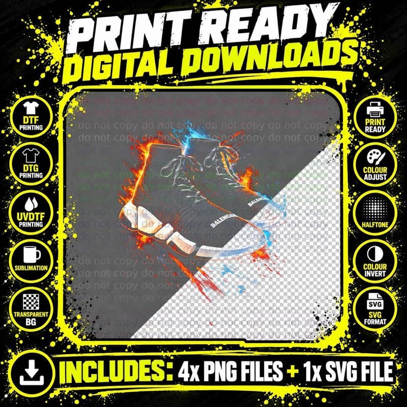 Flame Athletic Fire Shoe T-Shirt, Halftone Sneaker Art Png SVG Digital Bundle