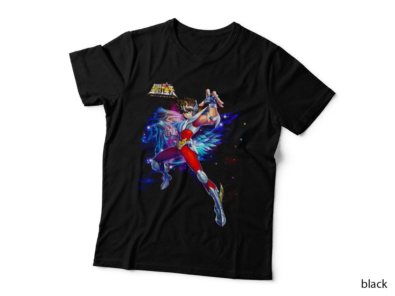 Flying Warrior Japanese Text Blue Red Halftone Anime Fighter Aerial T-Shirt